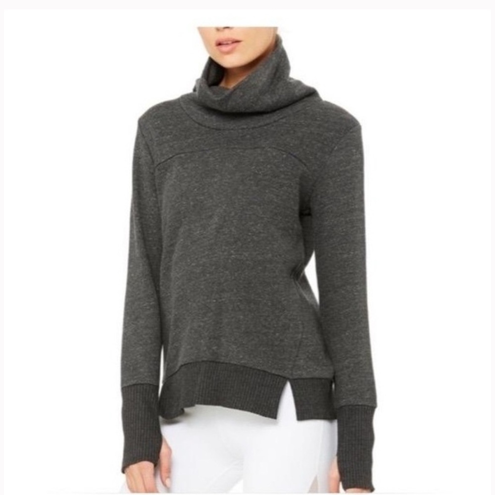 Alo Yoga Haze Charcoal Grey Cowl Neck Long Sleeve Athleisure Sweater Small